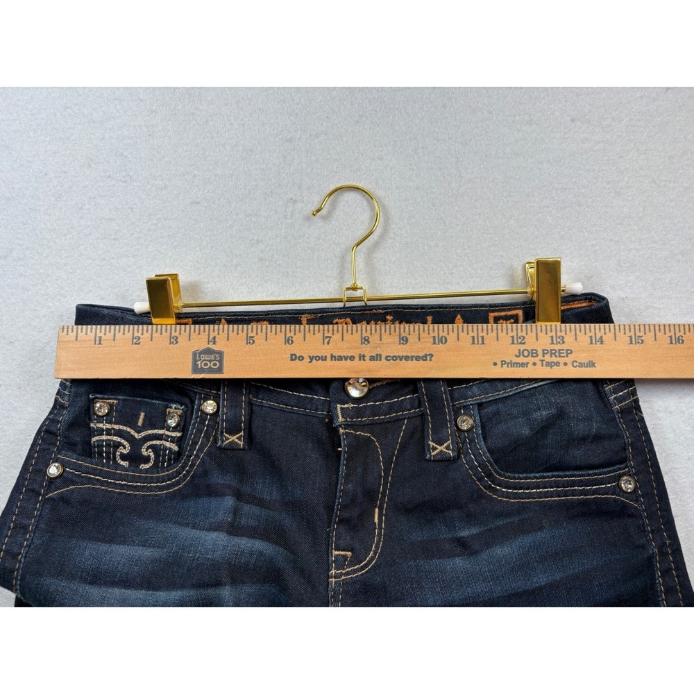 Rock Revival Skinny Jeans Dark Wash Embellished Back Pockets Signature Stitching - Picture 6 of 11